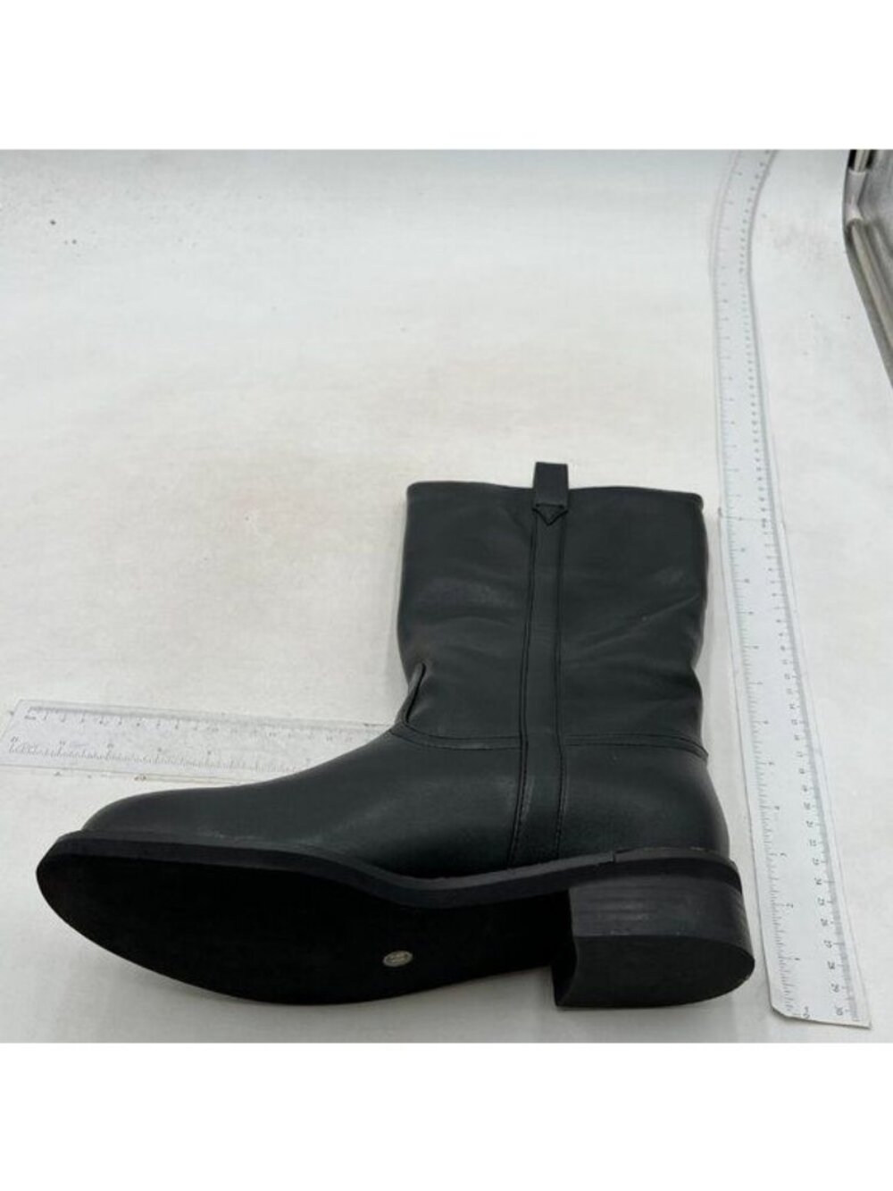 Women's Vintage Leather Round Toe Chunky Mid-Heels Wide Mid Calf Boots Black